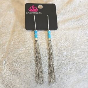 #084 Paparazzi Silver and Blue Tassel Earrings